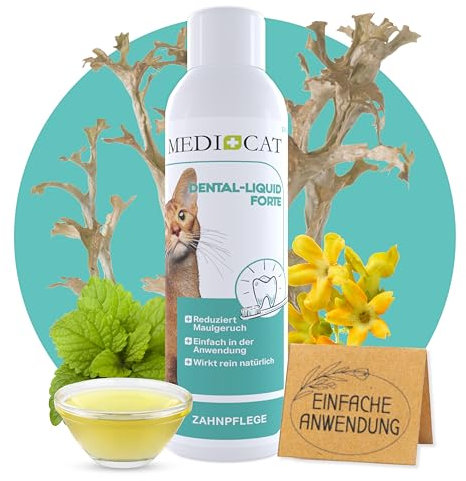 MEDICAT Dental Liquid Forte – Vorbeugung von Zahnstein und Maulgeruch bei Katzen –150 ml – zur täglichen Katzen-Zahnpflege – Zahnsteinvorbeugung & frischer Atem