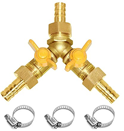 Hooshing 3-Wege-Absperrventil, 1,27 cm Schlauchstutzen 2 Schalter Messing Y-förmiger Kugelhahn für Wasser, Kraftstoff, Luft