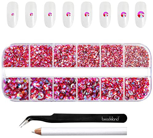 Beadsland Strasssteine für Makeup,8 Größen 2500pcs Kristall flache Rückseite Strasssteine Gesicht Edelsteine für Nägel Handwerk mit Pinzette und Wachsstift,Orange AB,SS4-SS30