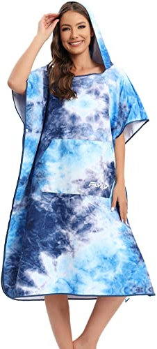 FLYILY Microfaser Surf Poncho Handtuch mit Kapuze Bademantel zum Schwimmen und Strand wechseln Einheitsgröße Alle Erwachsenen (Blueprint)
