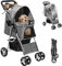 YITAHOME Hundewagen Katzenwagen mit Aufbewahrungskorb, 4 Rädern, Faltbarer Hundebuggy, Tragbarer Haustier Kinderwagen, Leicht, Praktisch, Abnehmbar (Grau)