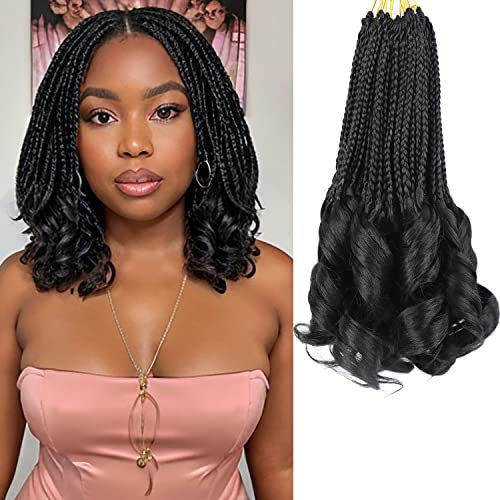 Goddess Box Braids Extensions de cheveux bouclés au crochet pour femme - 25,4 cm - Extensions de cheveux courts avec extrémités bouclées (1B)