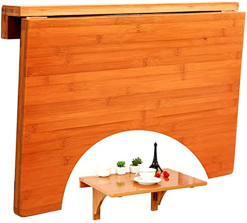 URBERY Wandklapptisch (natürlicher Bambus), herunterklappbarer Klapptisch, an der Wand befestigter Küchen-Esstisch, Home-Office-Schreibtisch, Laptop-Schreibtisch, platzsparend