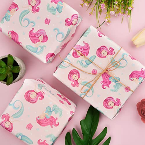 Anseom 10 Stück Geschenkpapier Geburtstag, 70×50cm Geburtstag Papier Geschenkverpackung Papier für Geburtstag Weihnachten Feier Kindertag Valentinstag, Muttertag Alle Anlässe (Meerjungfrau)