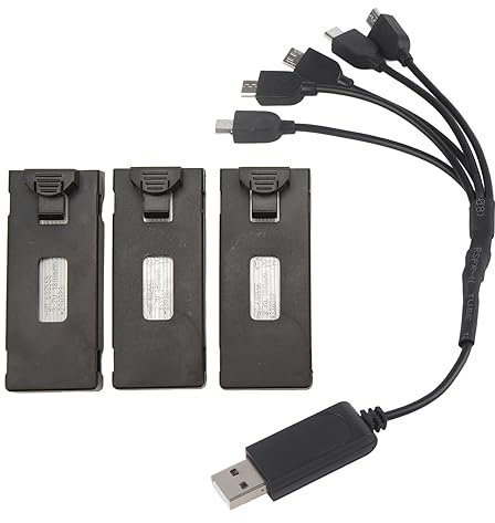 3Pcs 3.7V RC Drone Lithium Battery, RC Aircraft RC Drone Battery with 3 In 1 Charging Cable for E88 E88Pro LS E525 E525Pro, Overcharge and Short Circuit (1800mah)