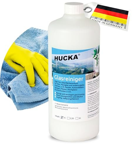 HUCKA Glasreiniger - Oberflächenschutz mit Abperleffekt (1000ml) + Fensterputzmittel, Glasveredlung für streifenfreie Reinigung