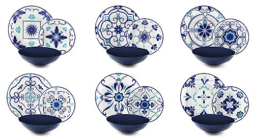 Excelsa Vietri Servizio Piatti 18 Pezzi, Porcellana e Stoneware, Decoro Multicolore, 6 Persone