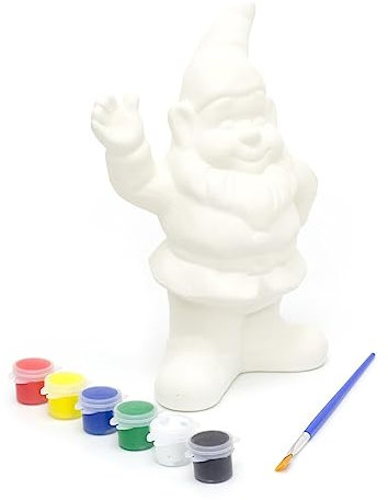 Children's Paint Your Own Garden Gnome - Fun Arts and Crafts Set for Kids to Create Their Own Unique Gnome With Spade or Waving