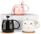 Cat Mugs Set of 3 Cute Ceramic With Lid, Spoon and Coaster - 13oz/380ml Coffee Mug for Women, Kids, Cat Lovers - Christmas Birthday Gift (Black, White, Pink)