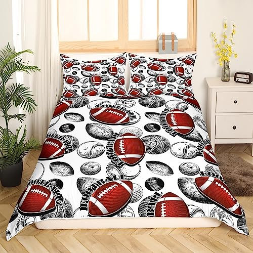 Football Jungen Bettwäsche Set 155x220,Rugby Tröster Abdeckung für Jugendliche Kinder Sport Thema Bettbezug Baseball Basketball Volleyball Bettbezug Weiche Mikrofaser Bettwäsche mit 1 Kissenbezug