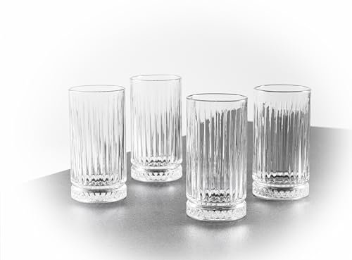 Hanseküche Verres set de 4 verres cannelés - Verres à long drink hauts, lavables au lave-vaisselle - Verres à boire, verres à cocktail, verres, verre, eau, jus, café glacé