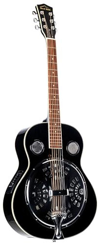 Resonator Gitarre von Red Hill, Schwarz, Spider-Cone-Resonator, Laminierte Fichtendecke, Sapele Boden und Zargen, Mahagonihals, Walnuss Griffbrett, Aktives Tonabnehmersystem