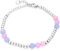 Bracciale da donna di Amomè della collezione Colours. Il gioiello é realizzato in acciaio di colore argento, con perline di colore rosa e viola. La lunghezza é di 16+5cm. La referenza é: AMB552S.