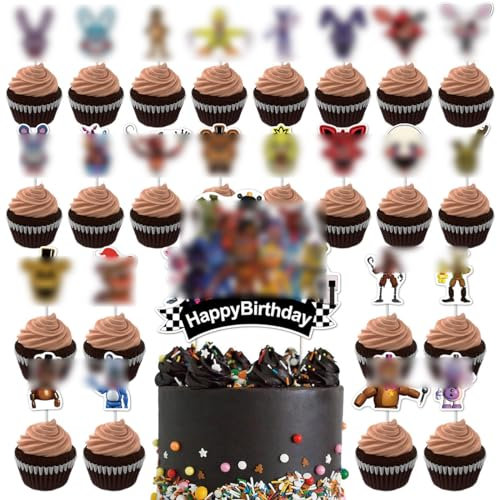 BSNRDX Spiel Cake Toppers, 25 Stück Geburtstag Kuchen Deko, Spiel F-NAF Thema Cupcake Dekoration, Cake Topper Kindergeburtstag Party Supplies Geburtstag Tort