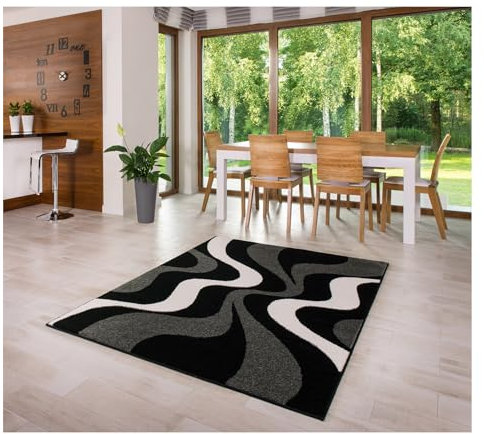 MDEKOR Teppich für Wohnzimmer Schlazimmer Esszimmer 80x150 Schwarz Weiß ÖKO-TEX Kurzflor Wohnzimmerteppich