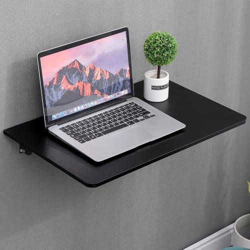 Rainbow Tree 60cm Wall Mounted Folding Table, Floating Desk for Small Spaces, Drop Leaf Dining Table for Kitchen, Hanging Table for Study, Bedroom, Bathroom, or Balcony Space Saving (Black)