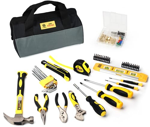 B Bosi Tool 142-teiliges Werkzeugset mit Tasche, Reparatur-Set für Zuhause, mit 33 cm breiter Öffnung, offene Aufbewahrungs-Werkzeugtasche (142-teilig)