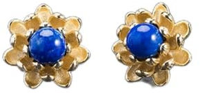 Ohrstecker aus Sterlingsilber, Damen-Ohrstecker, goldener Retro-Ethno-Stil, Lapislazuli, Lotus, 925er-Sterlingsilber, Ohrstecker, Ohrringe für Frauen