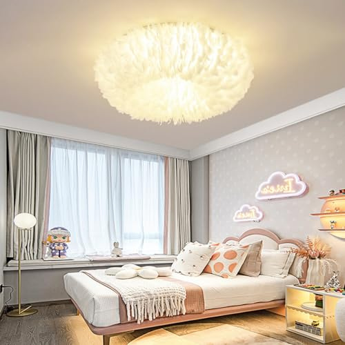 RuiRfh Deckenlampe E27 Nordische Kreative Persönlichkeit Romantische Feder Restaurant Deckenleuchte Wohnzimmer Stoff Deckenlicht Für Kinderzimmer Hängeleuchte Prinzessin Schlafz Zimmer Deckenlicht(60C