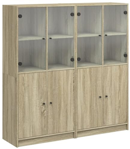vidaXL Bücherschrank mit Türen, Bücherregal mit Stauraum, Standregal für Wohnzimmer Büro, Würfelregal, Modern, Sonoma-Eiche Holzwerkstoff