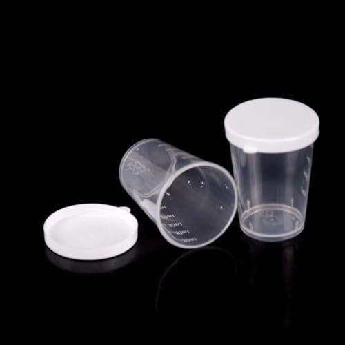 Graduated Reusable Small Cups, 10Pcs 50Ml Transparent Reusable Lab Graduated Beakers With White Lid Cap, For Kitchen Cooking Medicine Measure Tool