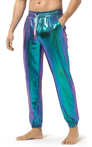 Casey Kevin Metallic Herren Glitzer Outfit Hose Disco Glänzend Metallisch Festival