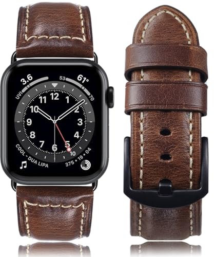 Gitalian Leather Band Compatible with Apple Watch Band 49mm 45mm 44mm 42mm for Men, Genuine Leather Replacement Strap for iWatch Ultra2/1 Series 9 8 7 6 5 SE2, Brown
