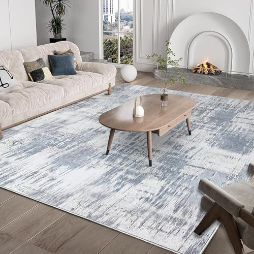 Tinyboy-hbq Waschbarer Wohnzimmer Teppich - Moderner, Rutschfester Kurzflor Teppich für Schlafzimmer (Grau/Hellblau/Mehrfarbig, 200 x 300 cm)