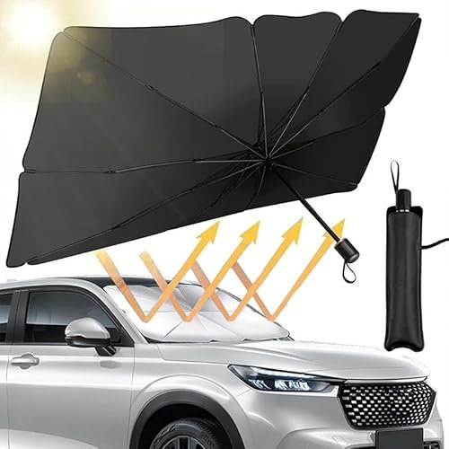 Sonnenschutz Auto Frontscheibe Innen Aluusy Faltbarer Sommer Sonnenschirm für Auto Windschutzscheibe, Drehbar Front-Sonnenschutz Regenschirm UV Shutz für die Meisten Autos, SUVs (S (125 * 65 cm))