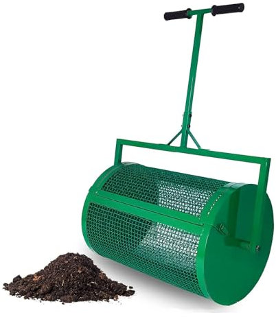 Épandeur de mousse de tourbe, épandeur de fumier léger avec maille métallique et poignée en T, rouleau épandeur de compost, mousse de tourbe, terre végétale, semis, engrais, fumier, jardin, pelouse