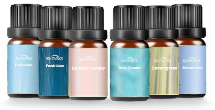 SNOWSEN Sauber Ätherische Öle Set, Ätherische Öle für Diffusor, Duftöl Geschenkset, Seifenduftöl - Frische Baumwolle, Frische Bettwäsche, Zitronengras, Körperpuder, Lavendelwäsche, Blütenseife