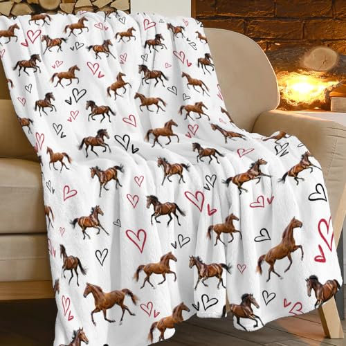 Decke mit Westernpferd-Herz-Druck, Bauernhaus, Country, West, Cowgirl, Cowboy, Überwurf, Decken für Couch, Sofa, Dekoration, Geschenke, weich, gemütlich, Fleece, Plüsch, Flanell-Bettwäsche für