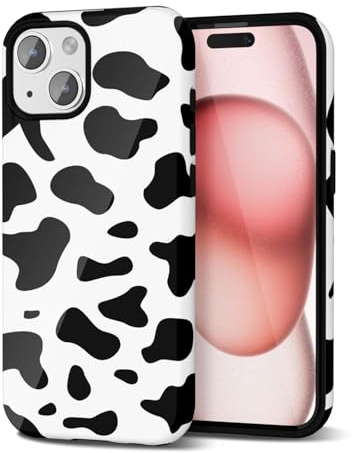 Svanove Cow Print Phone Case for iPhone 15, Girly Cute Cow Case for Women Girls, Luxury Trendy Retro Cool Animal Print Design, Aesthetic Pattern Y2k Hard Shell Plastic Cover, Black