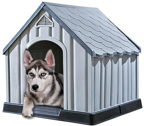 Sufrk Hundehütte Grau 92x87x91 cm HundehüTte Outdoor Winterfest Kunststoff Hundehaus Indoor HundehüTte Isoliert