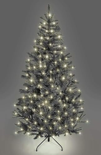 SHATCHI Künstlicher Weihnachtsbaum, Alaska-Kiefer, Schwarze Spitzen, Weihnachtsdekoration für Zuhause, mit Metallständer, warmes Alaska-Schwarz, 6ft/180 cm