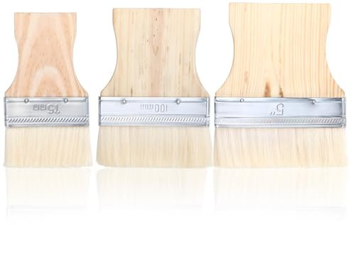 Wanmu 3 Paint Brushes for Acrylic Painting, Large Wool Flat Paddle Paint Brush Set with Poplar Handle, Wide Craft 3/4/5 Inch Paintbrushes for Art, Epoxy, Varnish, Resin, Stain, Glue, and Oil Paint
