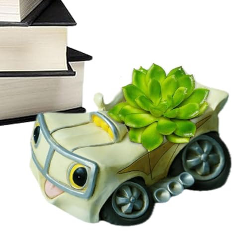 Vaso per piante succulente, vasi per cactus, Simpatici vasi in resina per piante grasse per esterni, Vaso per fioriera dal design a forma di auto con foro di drenaggio per scrivania da giardino