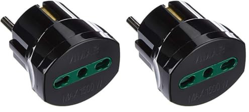Vimar RI.00301N Adattatore elettrico tedesco/francese con protezione SICURY, Bpresa +P17/11 nero (Confezione da 2)