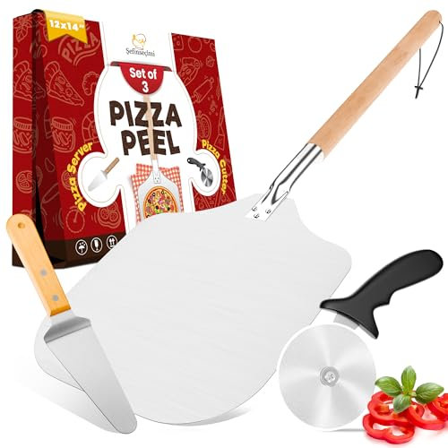 Sefinsecimi Pizza Tool Set – 12x14 Inch Pizza Peel, Pizza Cutter Wheel and Wood Handle Cheese Peel – Professional Kitchen Kit for Baking & Serving – Perfect for Home & Pizzerias