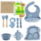 MOOMBABI, Coffret repas bebe, Lot de 11 pièces, bol, bavoir, couverts bébé silicone 1er age, Vaisselle bebe, 2 Pochettes Réutilisables pour aliments, jouet de dentition