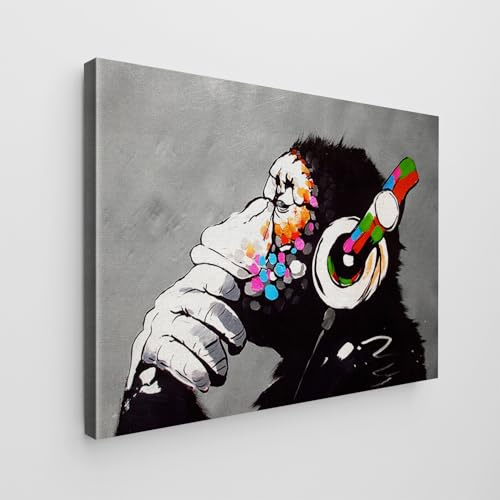 Giallobus - Gemälde - Banksy - - Standardleinwand - 140x100-02 - DJ Affe - Bereit zum Aufhängen - Moderne Gemälde