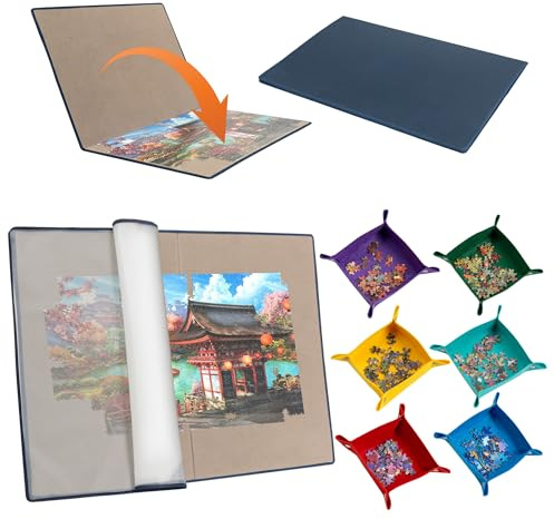 Tektalk faltbares Puzzle Board mit 6 Sortierschalen, tragbare Puzzlematte mit transparenter wasserdichter & staubdichter Abdeckung für Puzzleaufbewahrung/Saver, für bis zu 2000 Puzzleteile – Grau