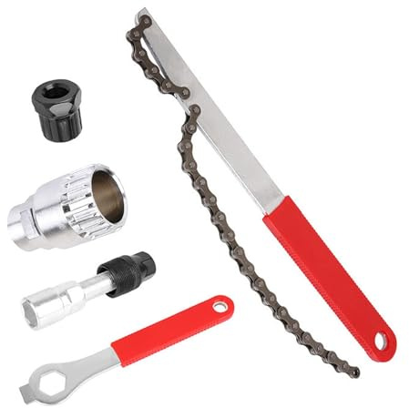 5Pcs Bike Chain Removal Tool Kit, Bike Crank Puller Tools Set with Bicycle Crank Extractor, Chain Whip, Flywheel Bottom Bracket and Cassette Removal Tool, Bicycle Removals Repair Tools(COLOR:Silver)