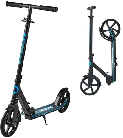 VEVOR Kick Scooter for Kids Ages 8+, Teens & Adults, 2-Wheel Toddler Scooter with Adjustable Height Handlebar, Wide Anti-Slip Deck, Foldable Lightweight for Boys & Girls up to 220 lbs, Black + Blue