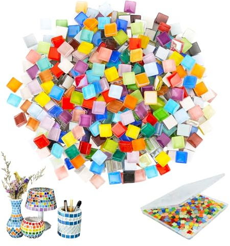 Mosaiksteine zum Basteln 500g, Kristall Mosaik Fliesen mit Aufbewahrungsbox, Mini Mosaik Mosaikfliesen Quadratische Mosaik Mosaiksteine für DIY Kunstprojekte, Badezimmer, Küche, Heimdekoration