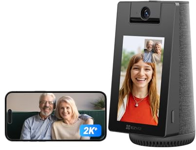 EZVIZ Caméra Intérieure WiFi 2K+(4MP) 360° avec Appel Vidéo, Détection IA des Personnes/Animaux/Pleurs, Surveillance Bébé/Personne Agée, Cadre Photo Numérique et Haut-Parleur Bluetooth, 2,4/5 GHz, S10