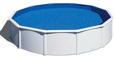 Piscina de Acero Elevada,Redonda con Aspecto Acero Blanco. Piscinas Desmontables para Jardín 550 x 120 cm - Piscina Gre KIT550ECO Fidji.