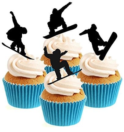 Sprinkles & Toppers Ltd Snowboarding Silhouette Collection Edible Stand Up Wafer Paper Cake Toppers (12 Pack)