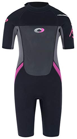 Osprey Kids Girls Origin 3 mm Shorty Summer Wetsuit, Black/Pink, XXS