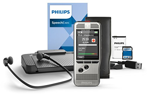 Philips DPM6700 Komplett-Set für Autor und Assistenz, enthält Diktiergerät Aufnahmegerät DPM6000, Fußschalter ACC2330, Stereo-Unterkinn-Kopfhörer LFH0334, Diktier- & Wiedergabe-Software SpeechExec 10